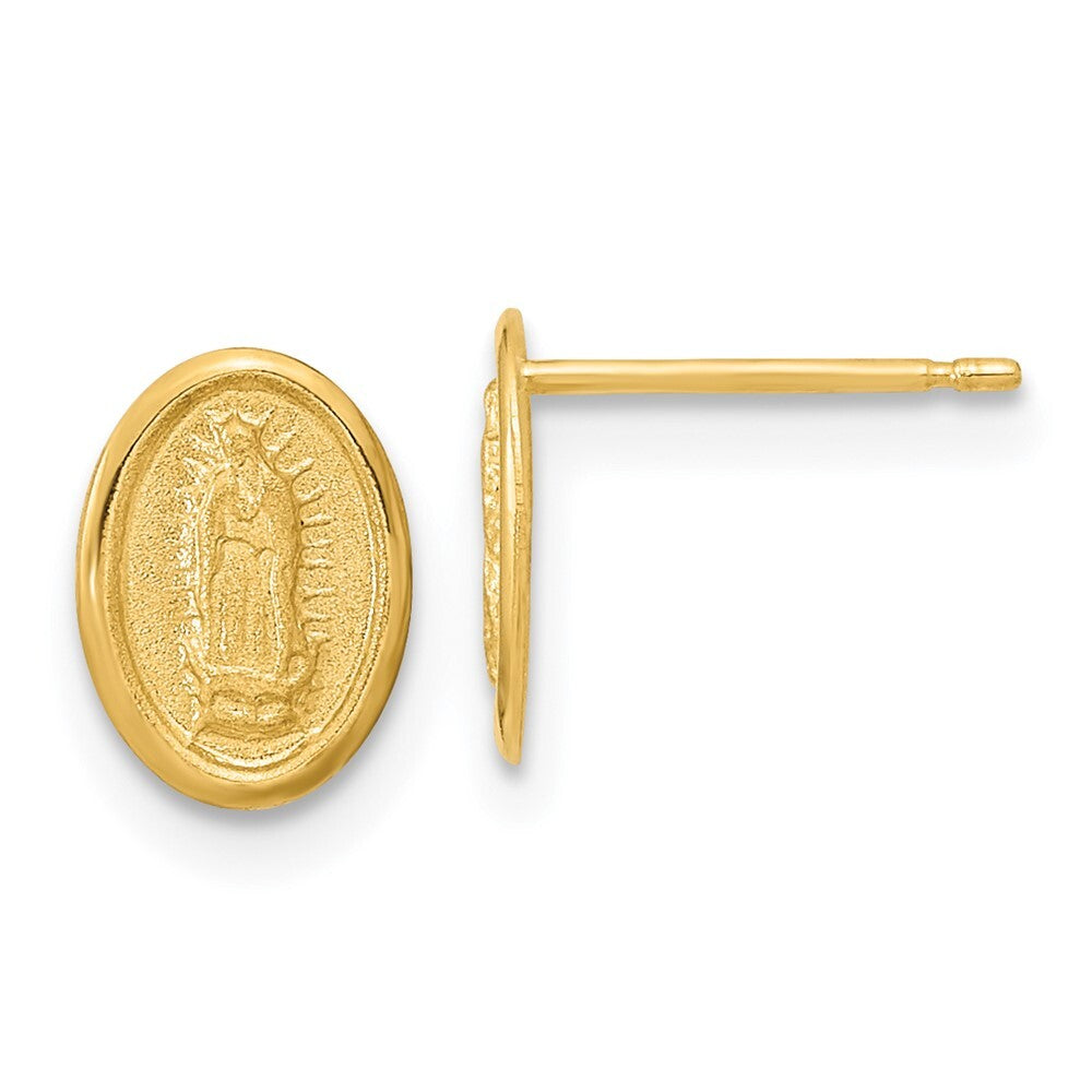 14k Yellow Gold Polished Our Lady of Guadalupe Stud Earrings