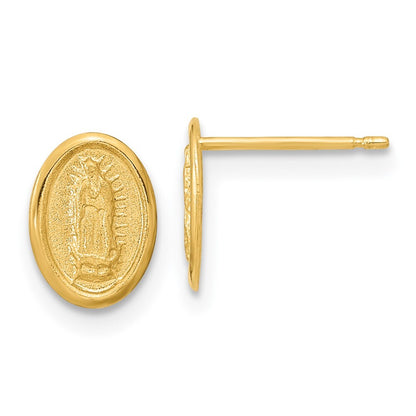 14k Yellow Gold Polished Our Lady of Guadalupe Stud Earrings