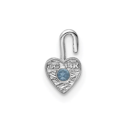 14k White Gold March Synthetic Birthstone Heart Charm Pendant