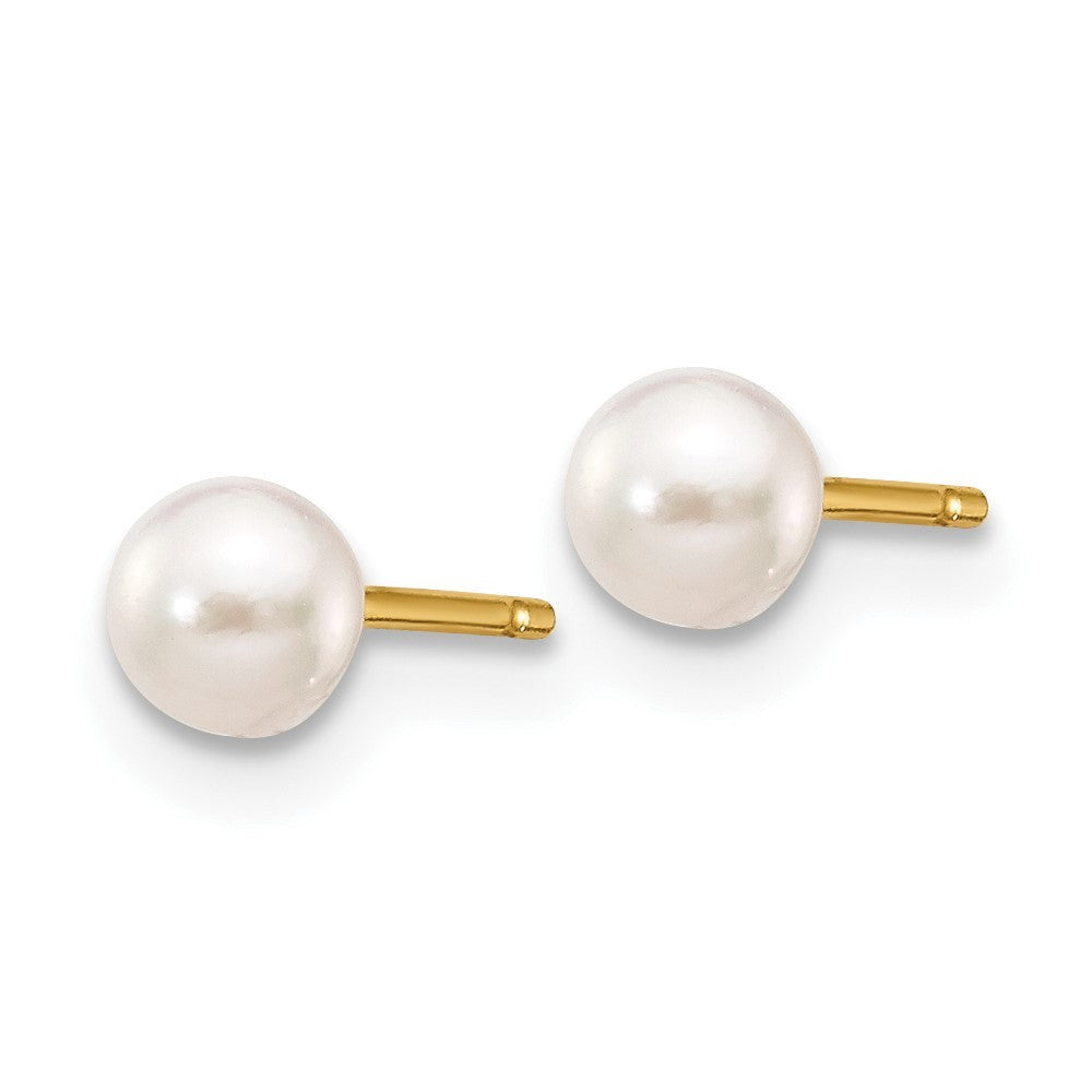 14k Yellow Gold 3-4mm White Akoya Saltwater Cultured Pearl Stud Post Earrings