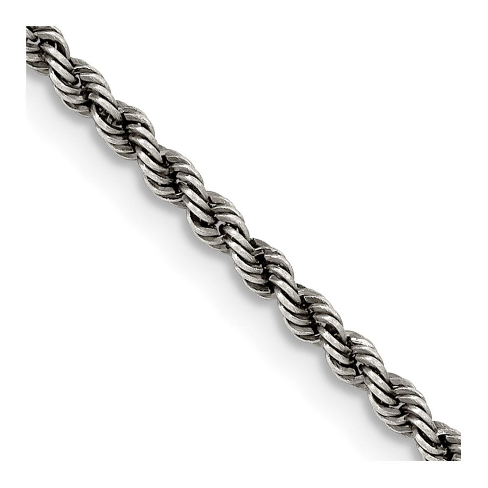 Sterling Silver Ruthenium-plated 2.3mm Rope Chain Necklace