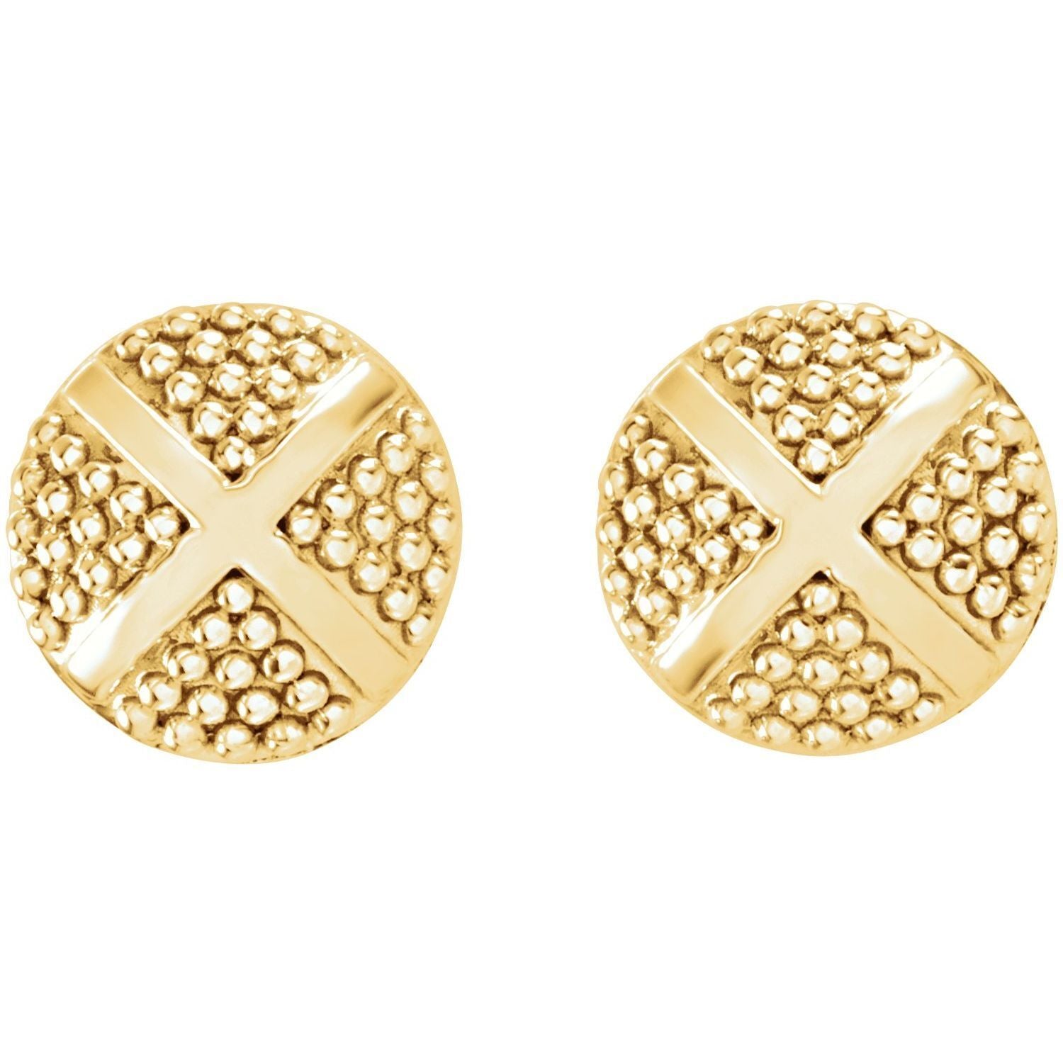 14k Yellow Gold Granulated X Stud Earrings Fine Jewelry Gift for Women