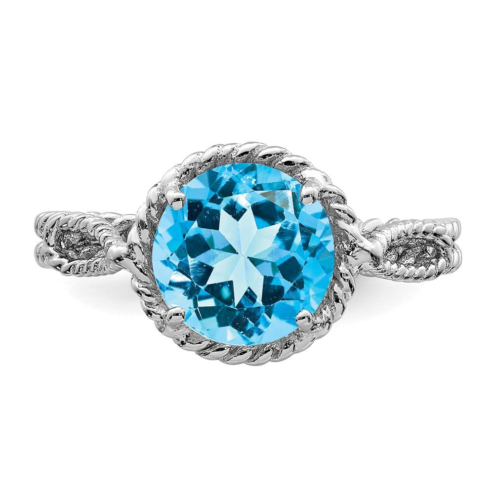 Sterling Silver Rhodium Blue Topaz Twisted Circle Ring Size 6