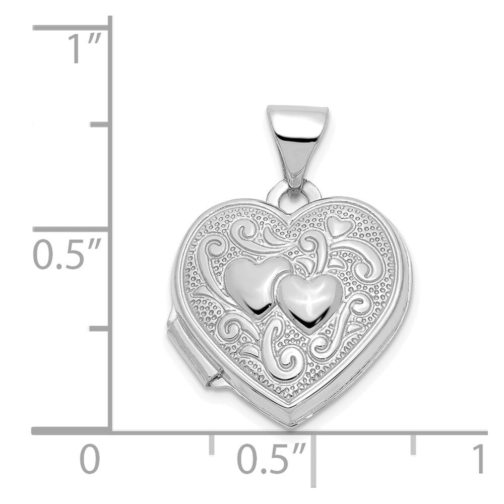 14k White Gold Double Heart Locket Pendant for Women