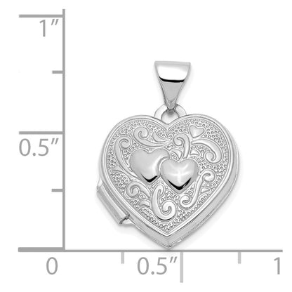 14k White Gold Double Heart Locket Pendant for Women