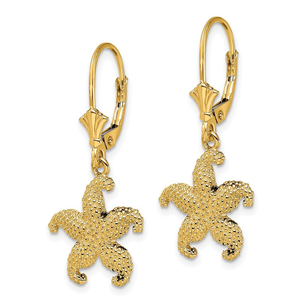 14k Yellow Gold 2-D Puffed Starfish Drop Dangle Earrings