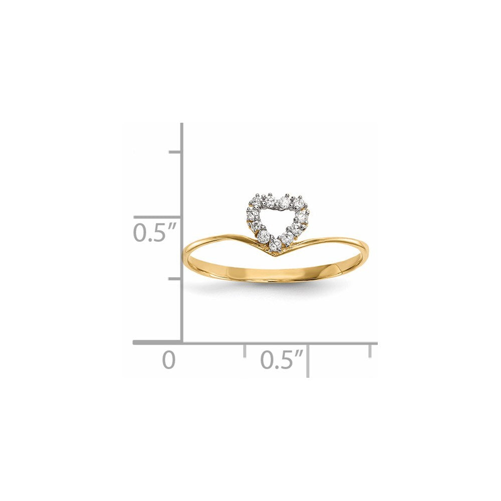 14K Yellow Gold CZ Heart Ring Size 7