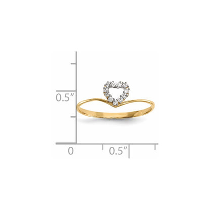14K Yellow Gold CZ Heart Ring Size 7
