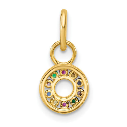 14k Yellow Gold Polished Diamond Multi-color CZ Circle Charm