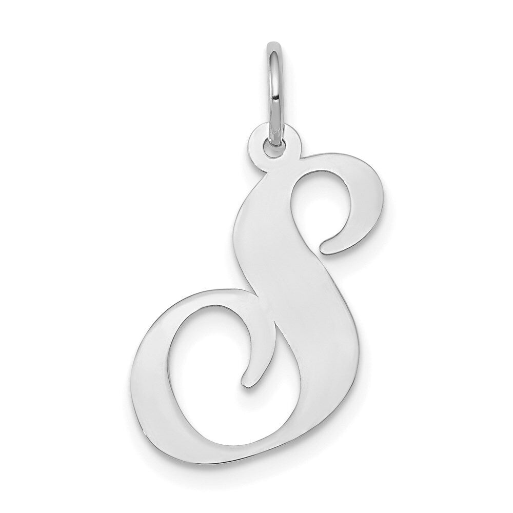 14k White Gold Large Fancy Script Letter S Initial Charm Pendant for Women