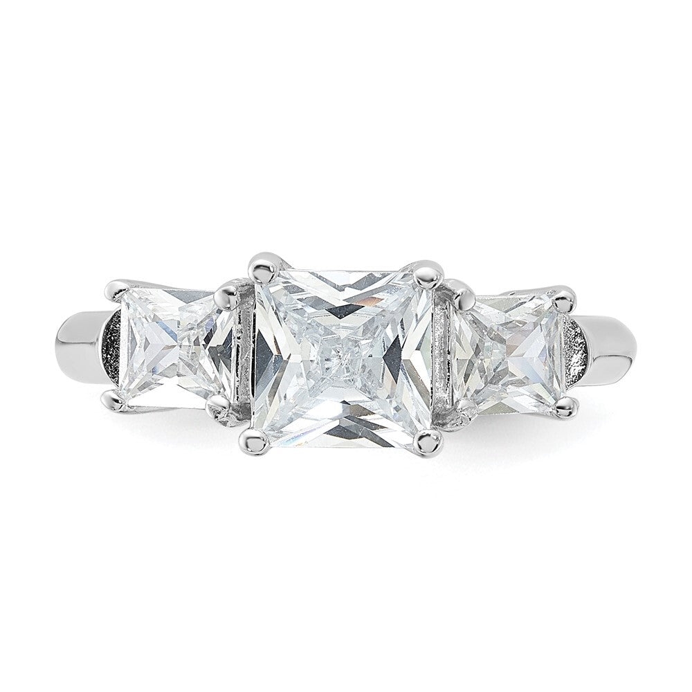 Sterling Silver Rhodium-plated Three Stone Cubic Zirconia Ring Size 7