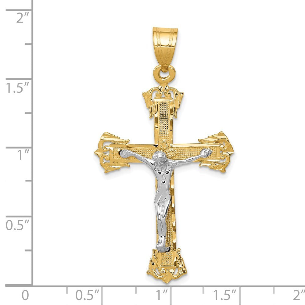 14k Two-tone Gold Diamond-cut Crucifix Pendant for Women
