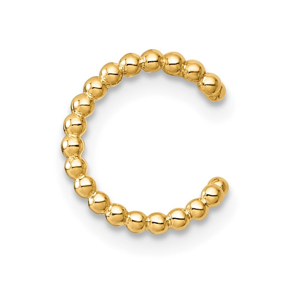 14k Yellow Gold Polished Two Row Beaded Single Ear Cuff Gift for Women