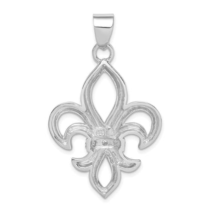 Sterling Silver Rhodium-platedCubic Zirconia Fleur de Lis Pendant