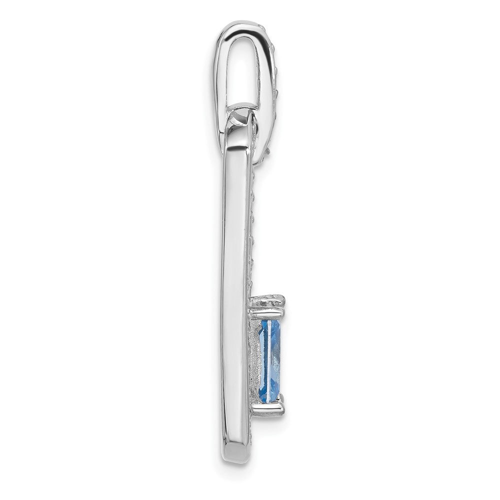 Sterling Silver Rhodium-plated Polished Blue Topaz and Cubic Zirconia Pendant