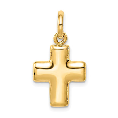 14k Yellow Gold Puffed Cross Charm Pendant for Women