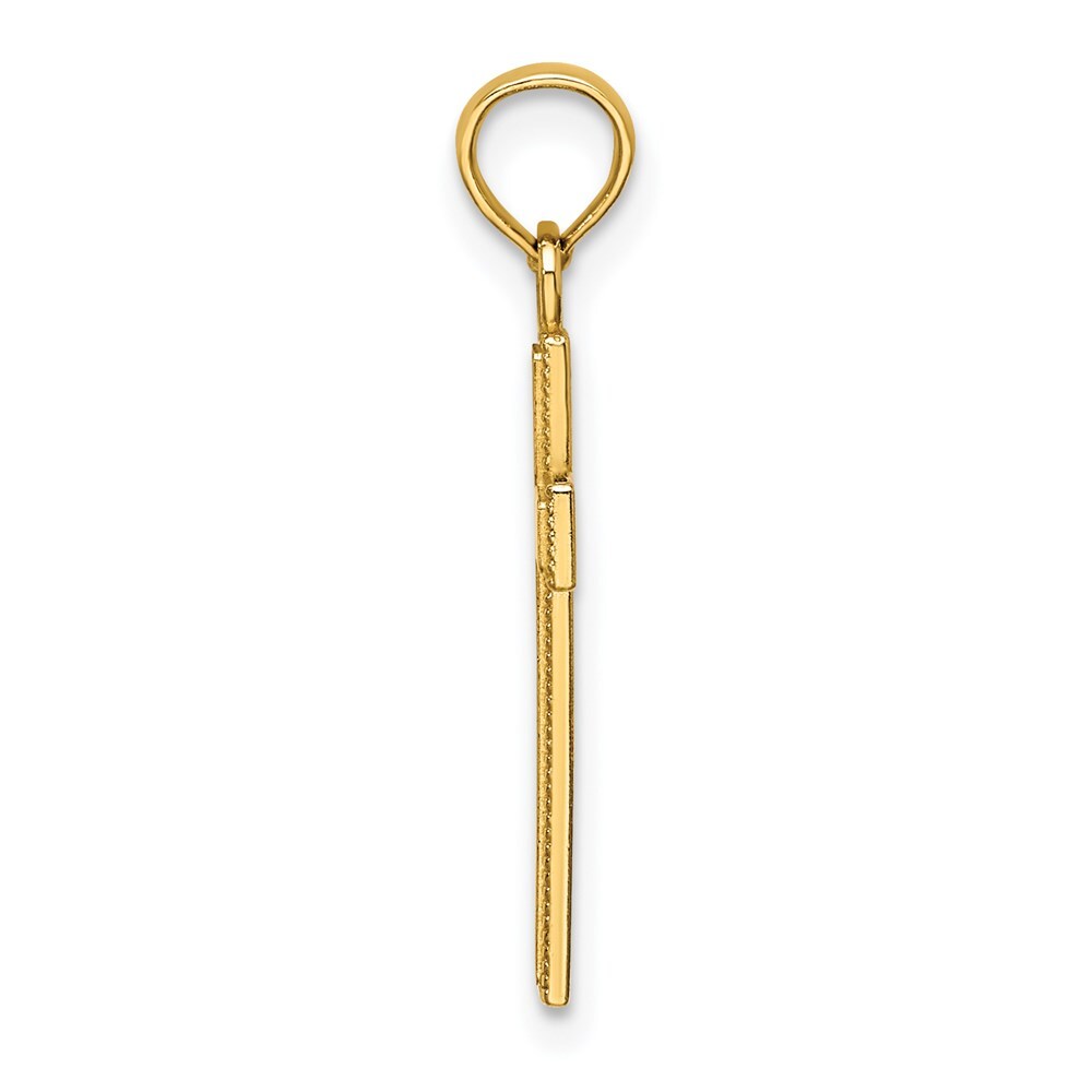 14k Yellow Gold Polished Block Style Beaded Edge Cross Charm Pendant for Women