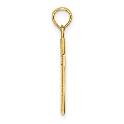 14k Yellow Gold Polished Block Style Beaded Edge Cross Charm Pendant for Women