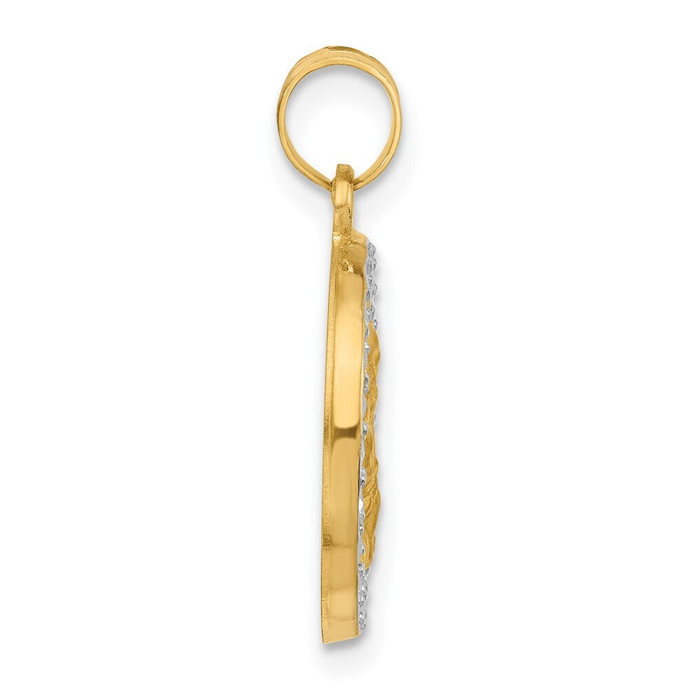 14k Yellow Gold with White Rhodium Hollow St. Joseph Medal Pendant for Women