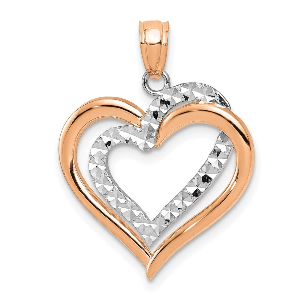14k Two-tone Gold Polished Diamond-cut Intertwined Hearts Pendant