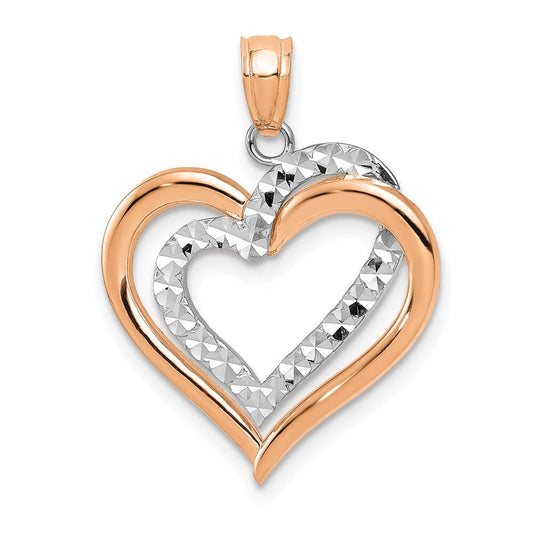 14k Two-tone Gold Polished Diamond-cut Intertwined Hearts Pendant