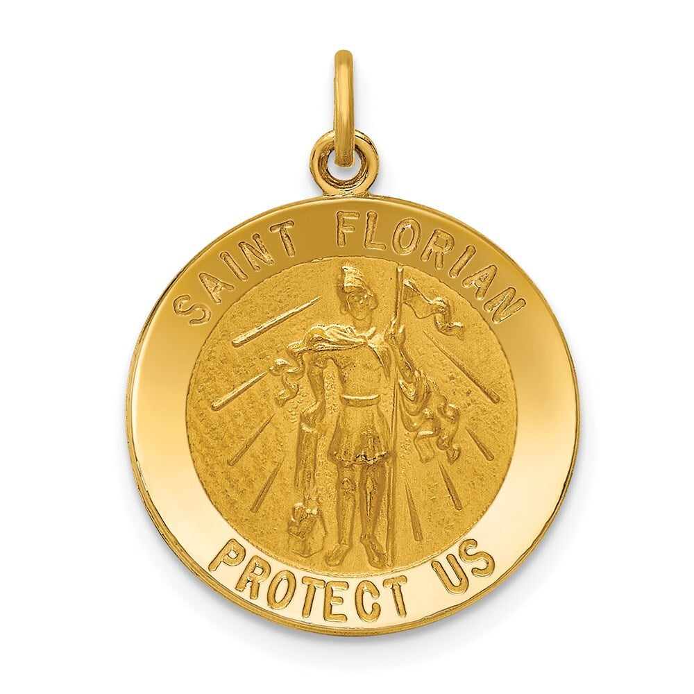 14k Yellow Gold Solid Polished/Satin Medium St. Florian Medal Pendant for Women