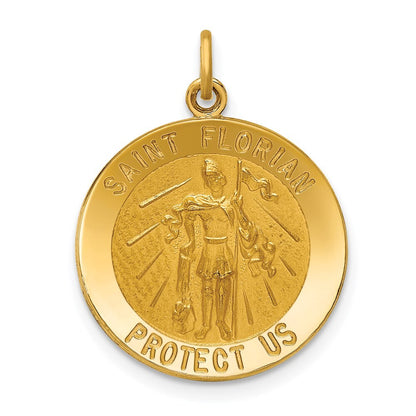 14k Yellow Gold Solid Polished/Satin Medium St. Florian Medal Pendant for Women