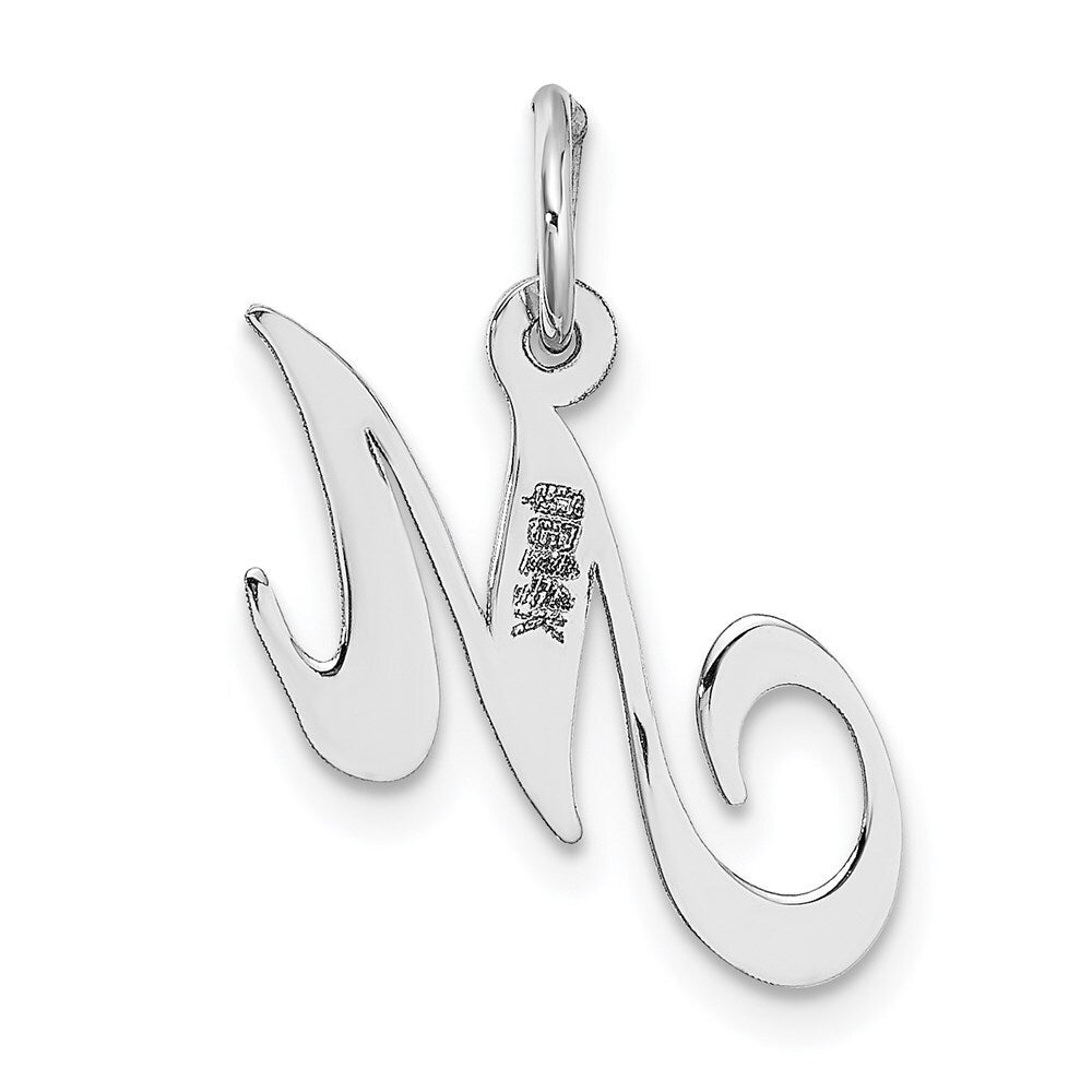 14k White Gold Small Fancy Script Letter M Initial Charm Pendant for Women