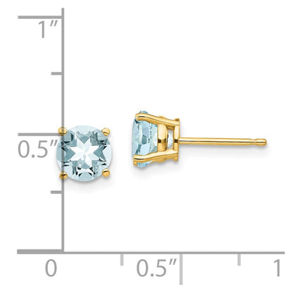 14k Yellow Gold Aquamarine Stud Earrings Gift for Women