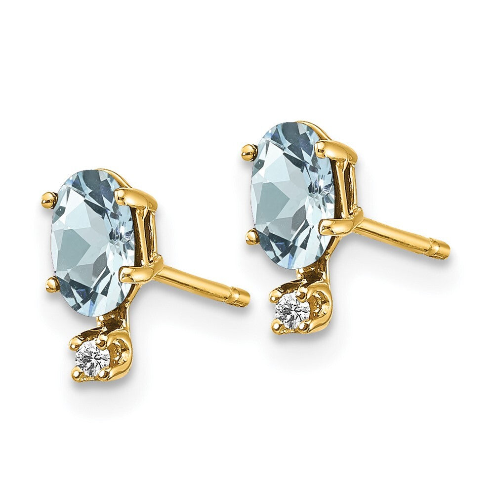 14k Yellow Gold Diamond & Aquamarine Birthstone Stud Earrings Gift for Women