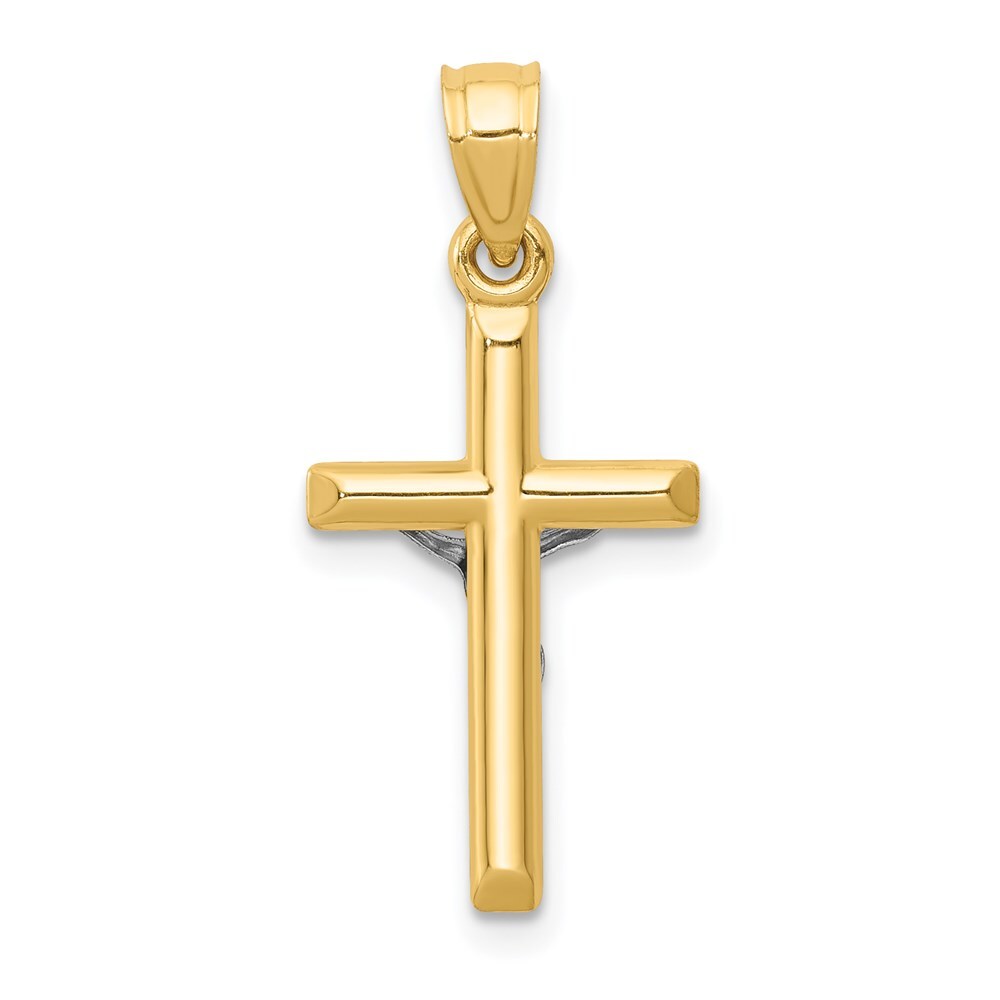 14k Two-tone Gold Hollow Crucifix Charm Pendant for Women