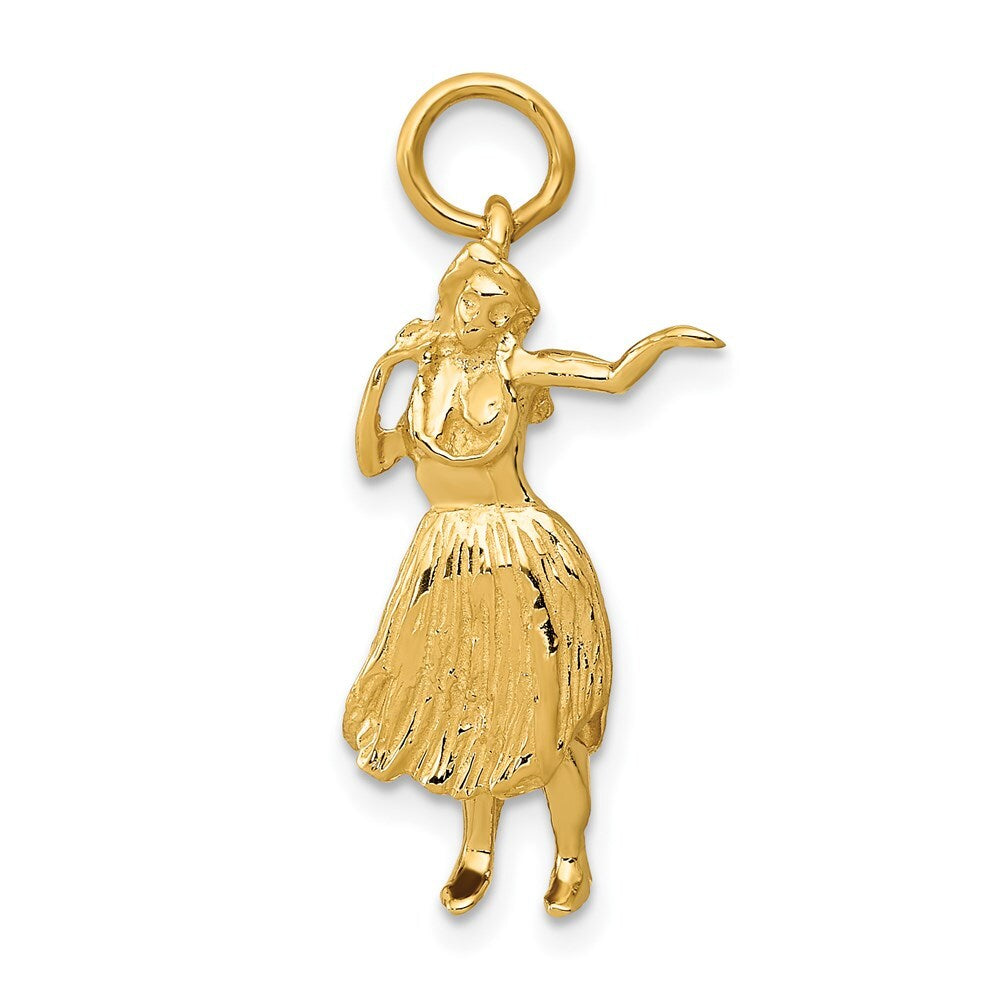 14k Yellow Gold 3-D Hula Dancer Charm Pendant for Women