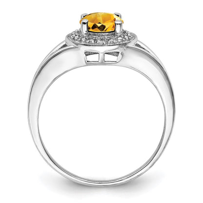 Sterling Silver Rhodium-plated Diamond & Citrine Ring