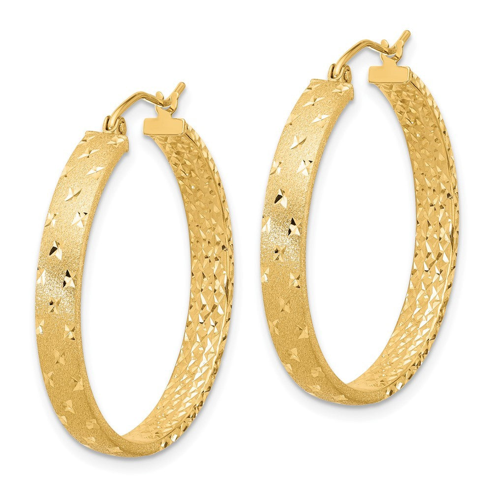 14k Yellow Gold Polished Diamond-cut In/Out Hoop Earrings