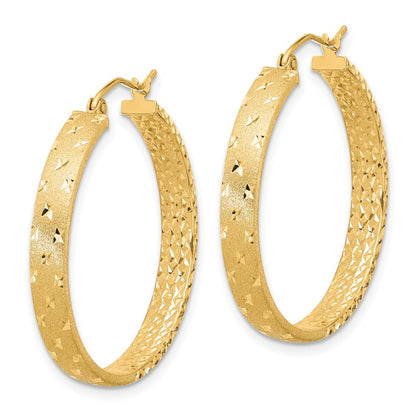 14k Yellow Gold Polished Diamond-cut In/Out Hoop Earrings