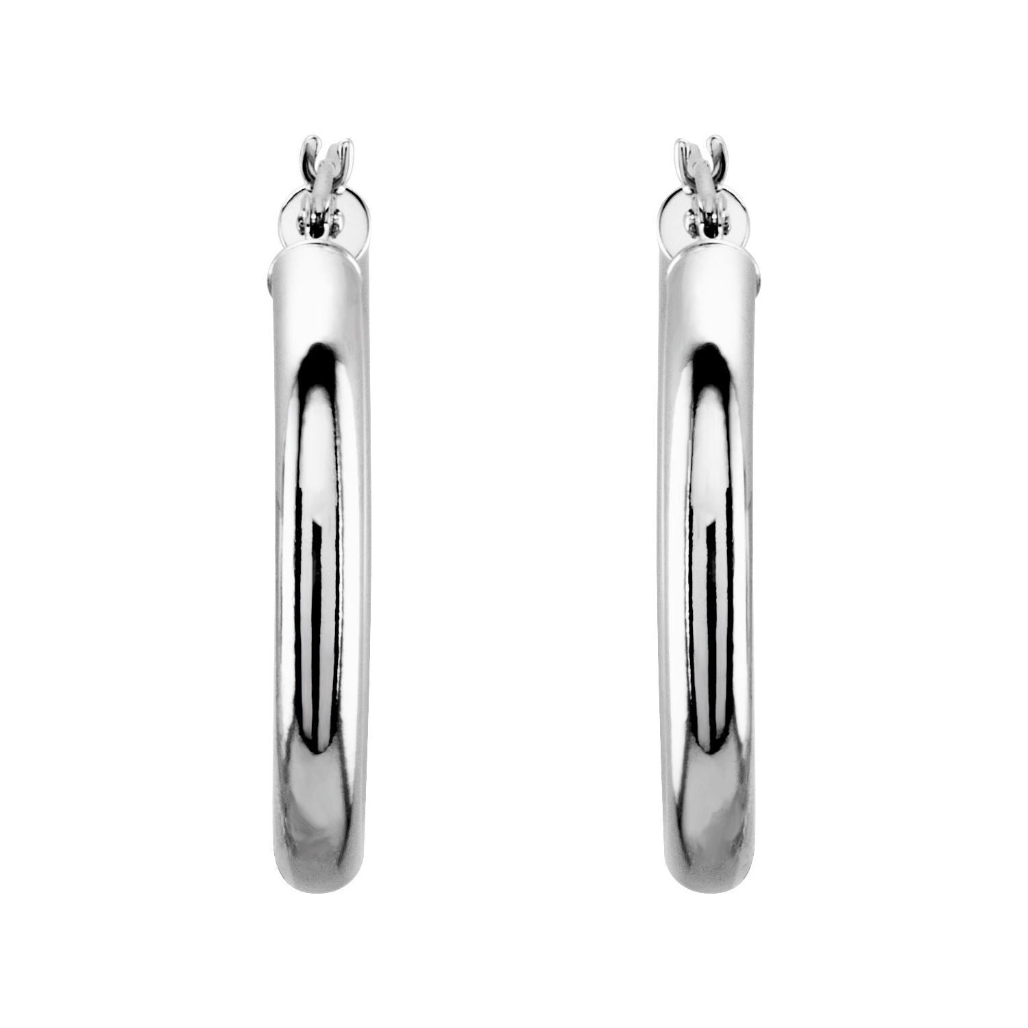 14k White Gold Tube 25 mm Hoop Earrings Fine Jewelry Gift for Women