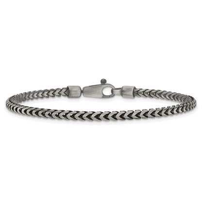 Sterling Silver Antiqued 3.1mm Diamond-Cut Square Franco Chain Bracelet