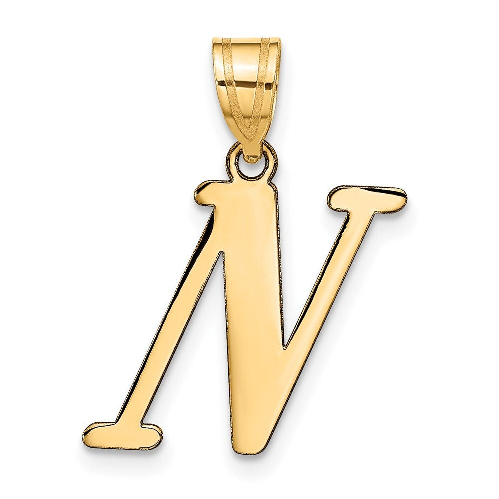 14k Yellow Gold Polished Letter N Initial Pendant for Women