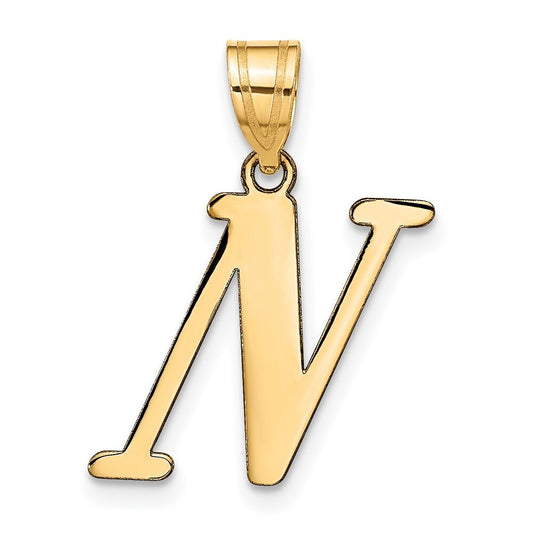 14k Yellow Gold Polished Letter N Initial Pendant for Women