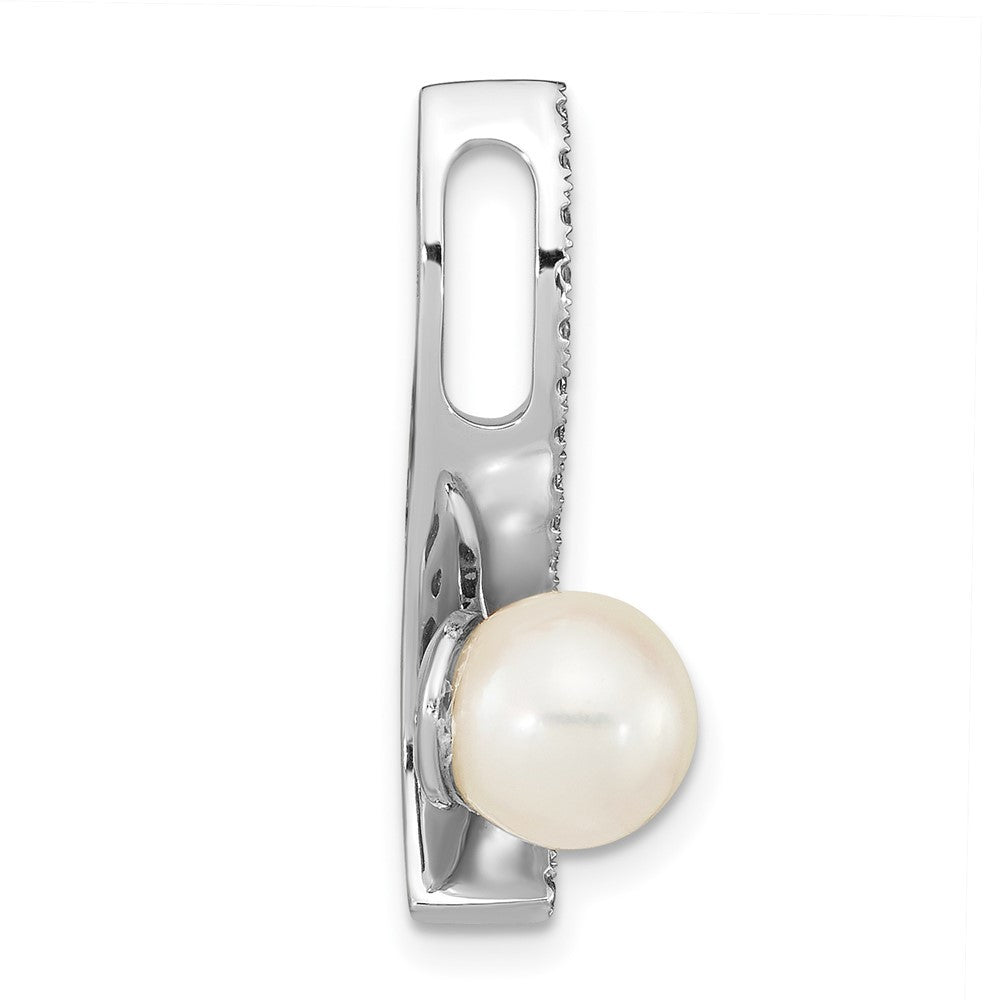 14k White Gold 8mm Akoya Saltwater Cultured Pearl and Diamond Chain Slide