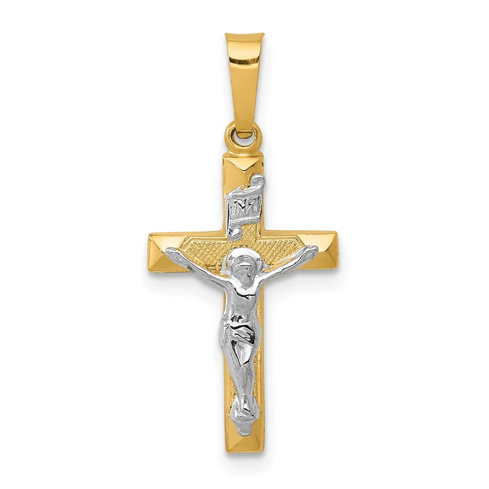 14k Two-tone Gold INRI Hollow Crucifix Pendant for Women