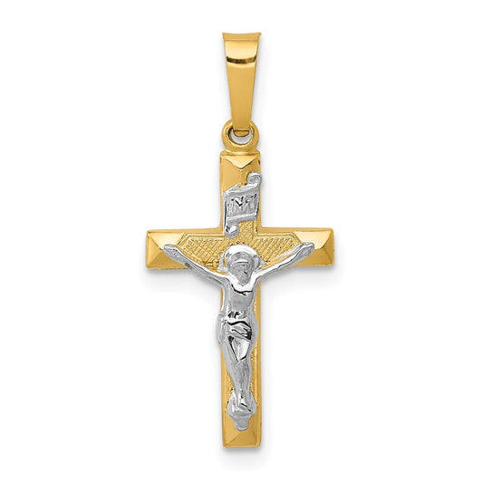 14k Two-tone Gold INRI Hollow Crucifix Pendant for Women