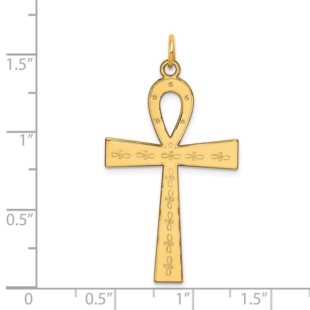 14k Yellow Gold Laser Designed Ankh Cross Pendant