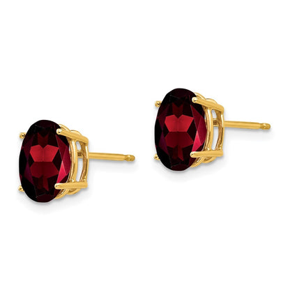 14k Yellow Gold 9x7mm Oval Garnet Stud Earrings