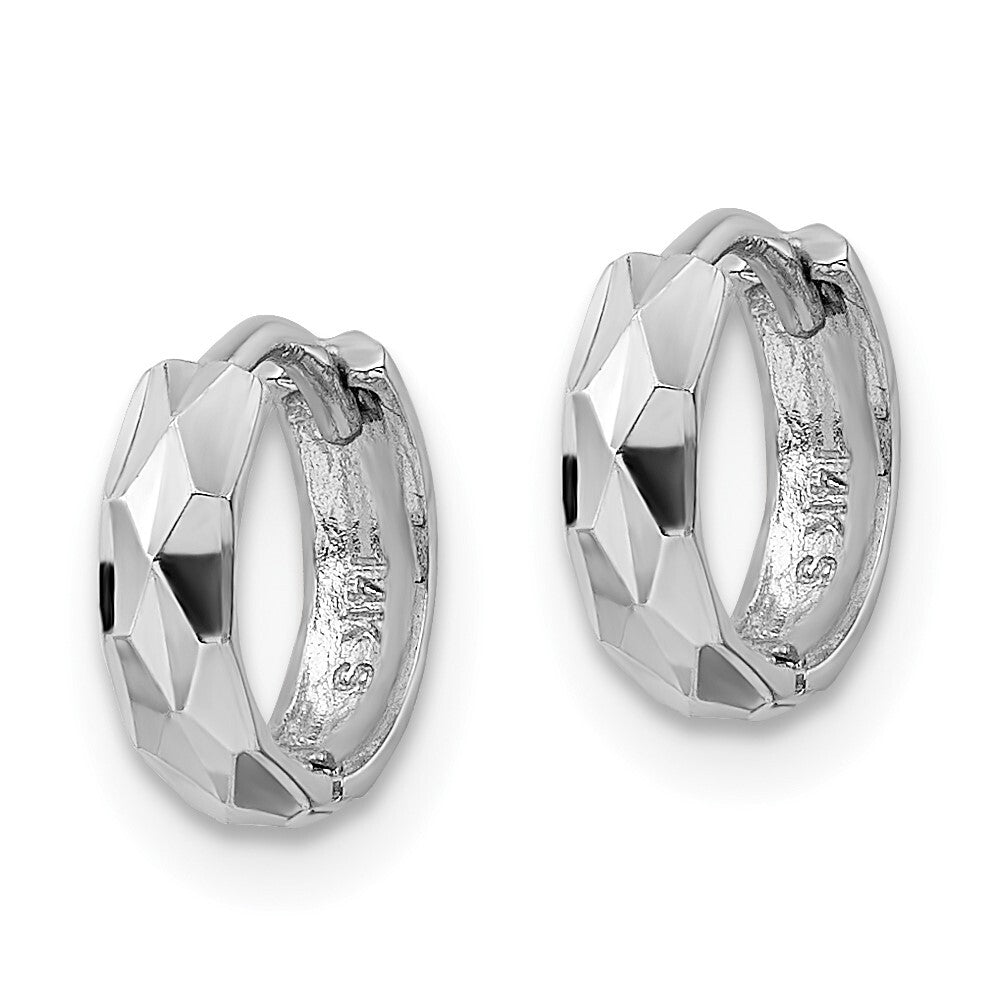 14k White Gold Diamond-Cut Hinged Hoop Earrings Gift for Women