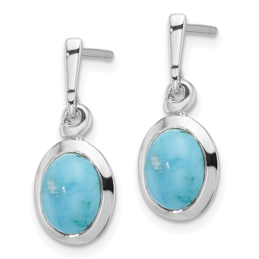 Sterling Silver RH-plated Oval Turquoise Drop Earrings