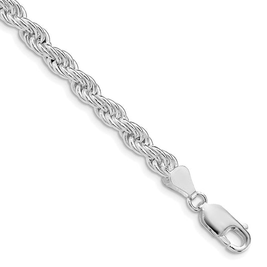 Sterling Silver Rhodium-plated 5mm Solid Rope Chain Bracelet