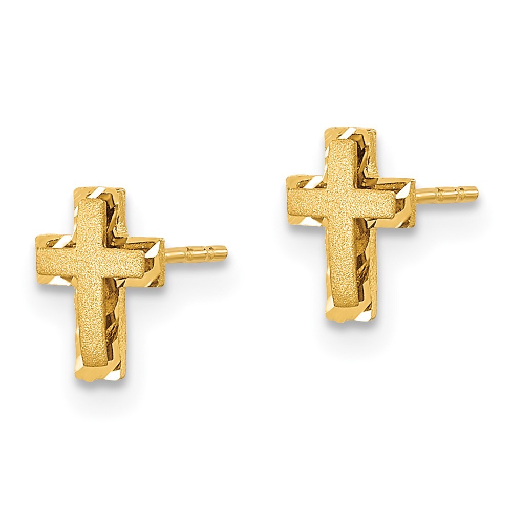 14k Yellow Gold Satin & Polished Diamond-cut Cross Earrings