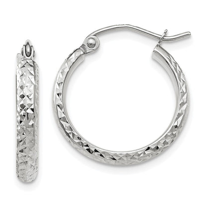 14K White Gold Diamond-cut 2.8x18mm Hollow Hoop Earrings Gift for Women