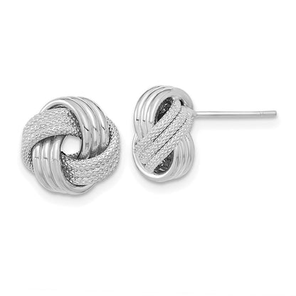 14k White Gold Polished Textured Love Knot Stud Earrings Gift for Women